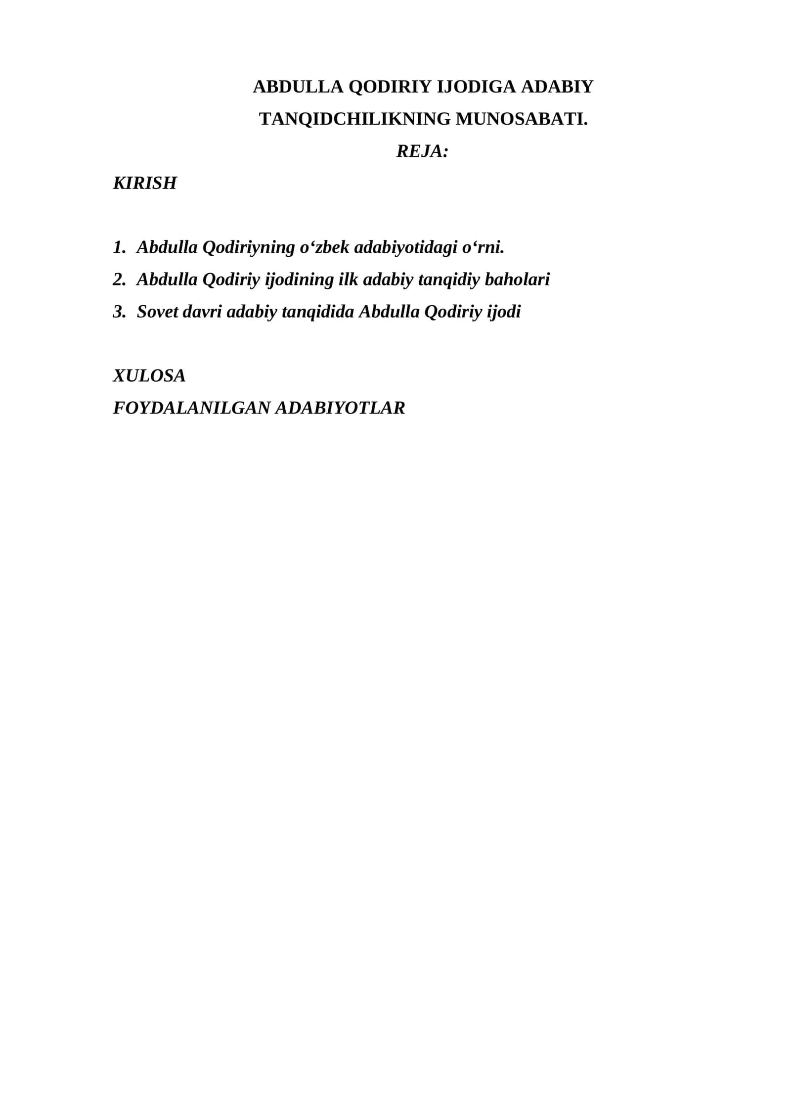 ABDULLA QODIRIY IJODIGA ADABIY TANQIDCHILIKNING MUNOSABATI. 1