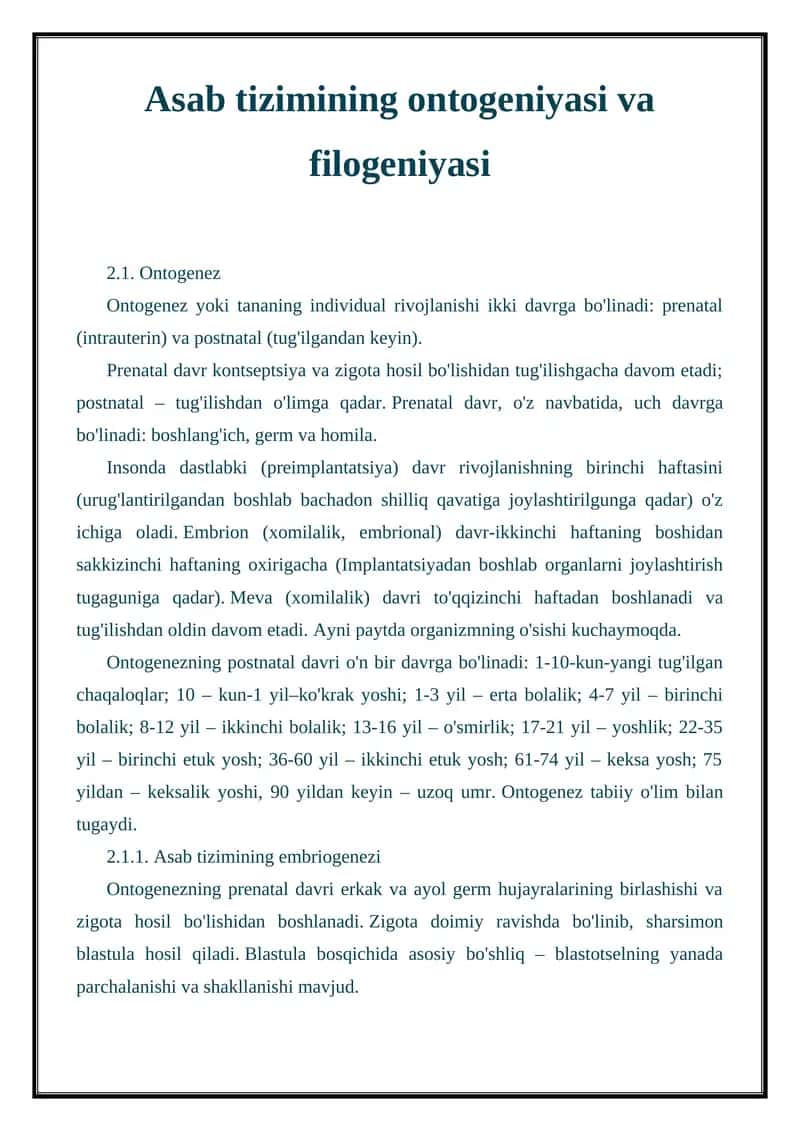 Asab tizimining ontogeniyasi va filogeniyasi 1