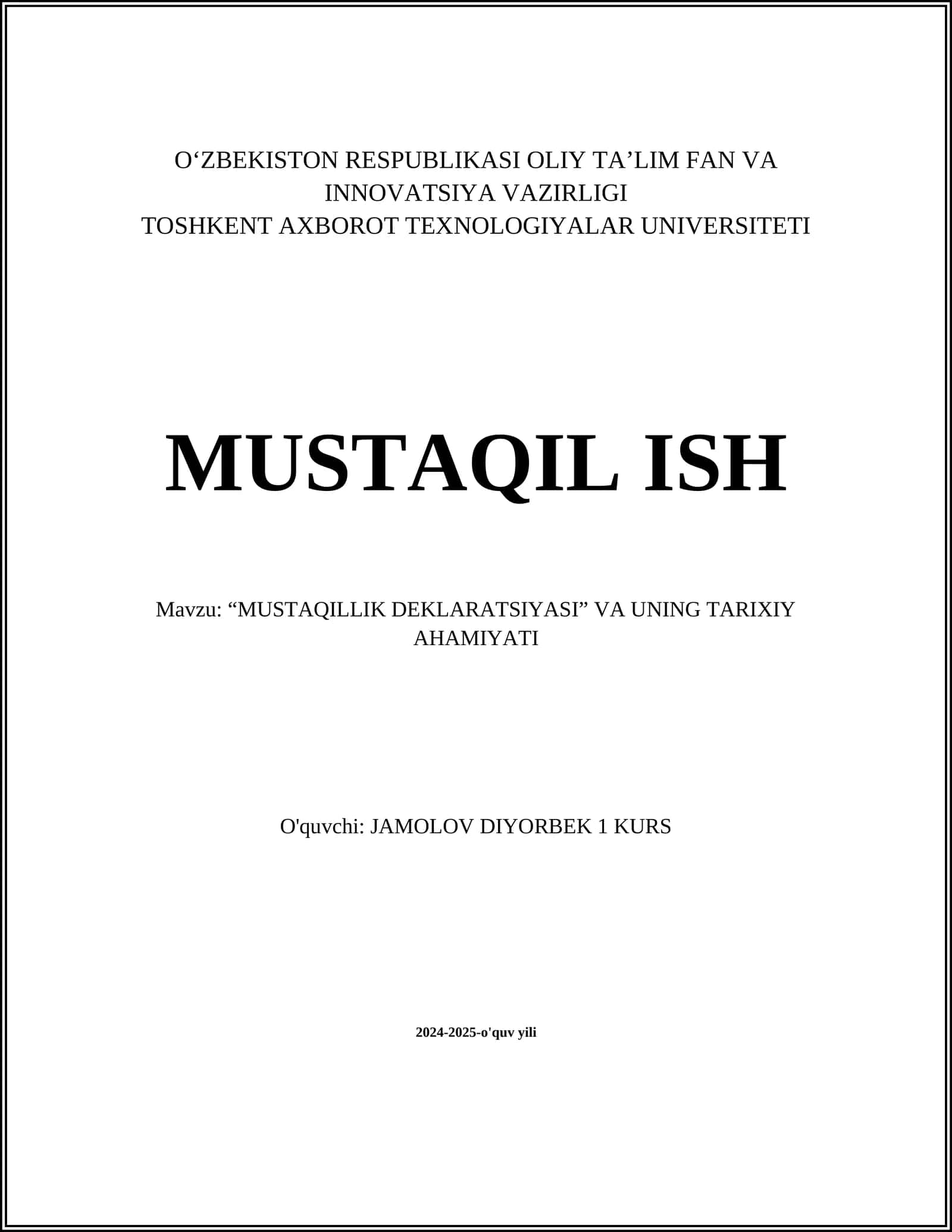 MUSTAQILLIK DEKLARATSIYASI 1