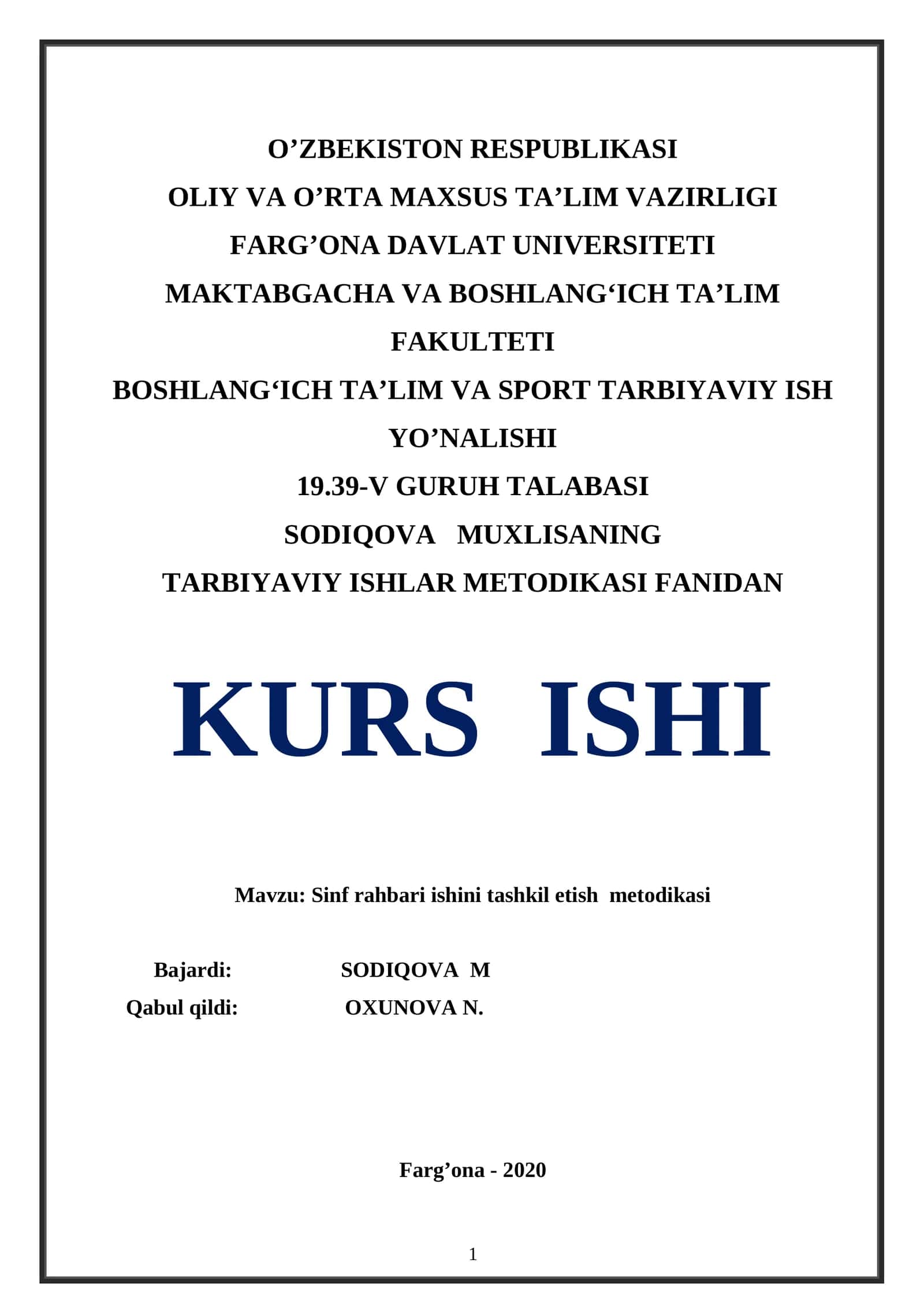 Sinf rahbari ishini tashkil etish metodikasi 1