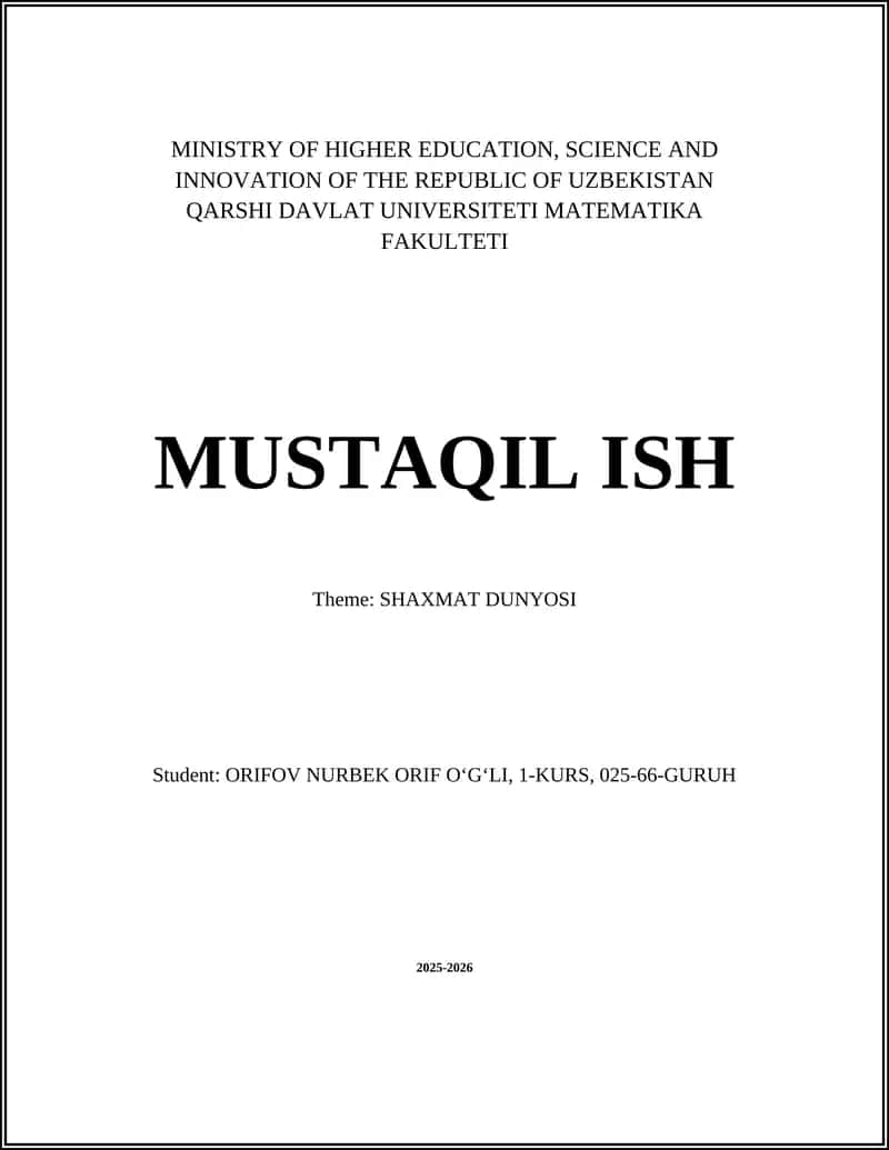 SHAXMAT DUNYOSI 1