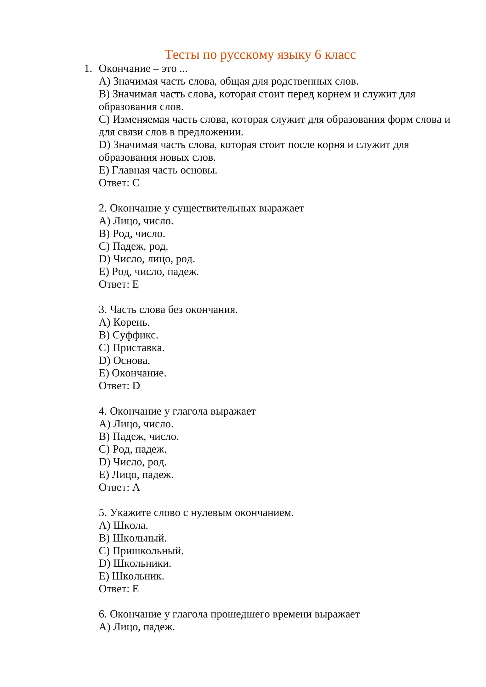 Тесты по русскому языку 6 класс 1