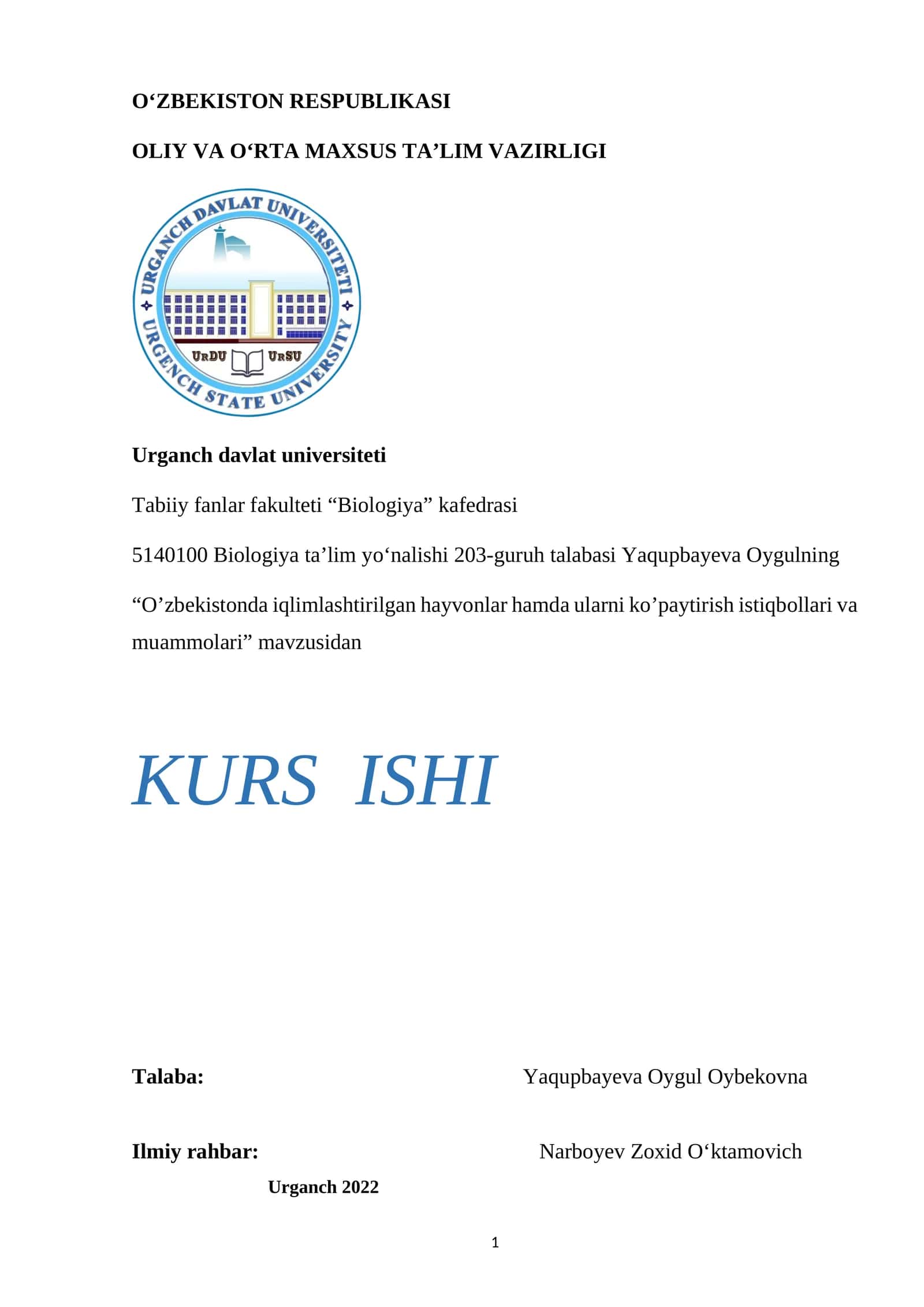 O’zbekistonda iqlimlashtirilgan hayvonlar hamda ularni ko’paytirish istiqbollari va muammolari 1