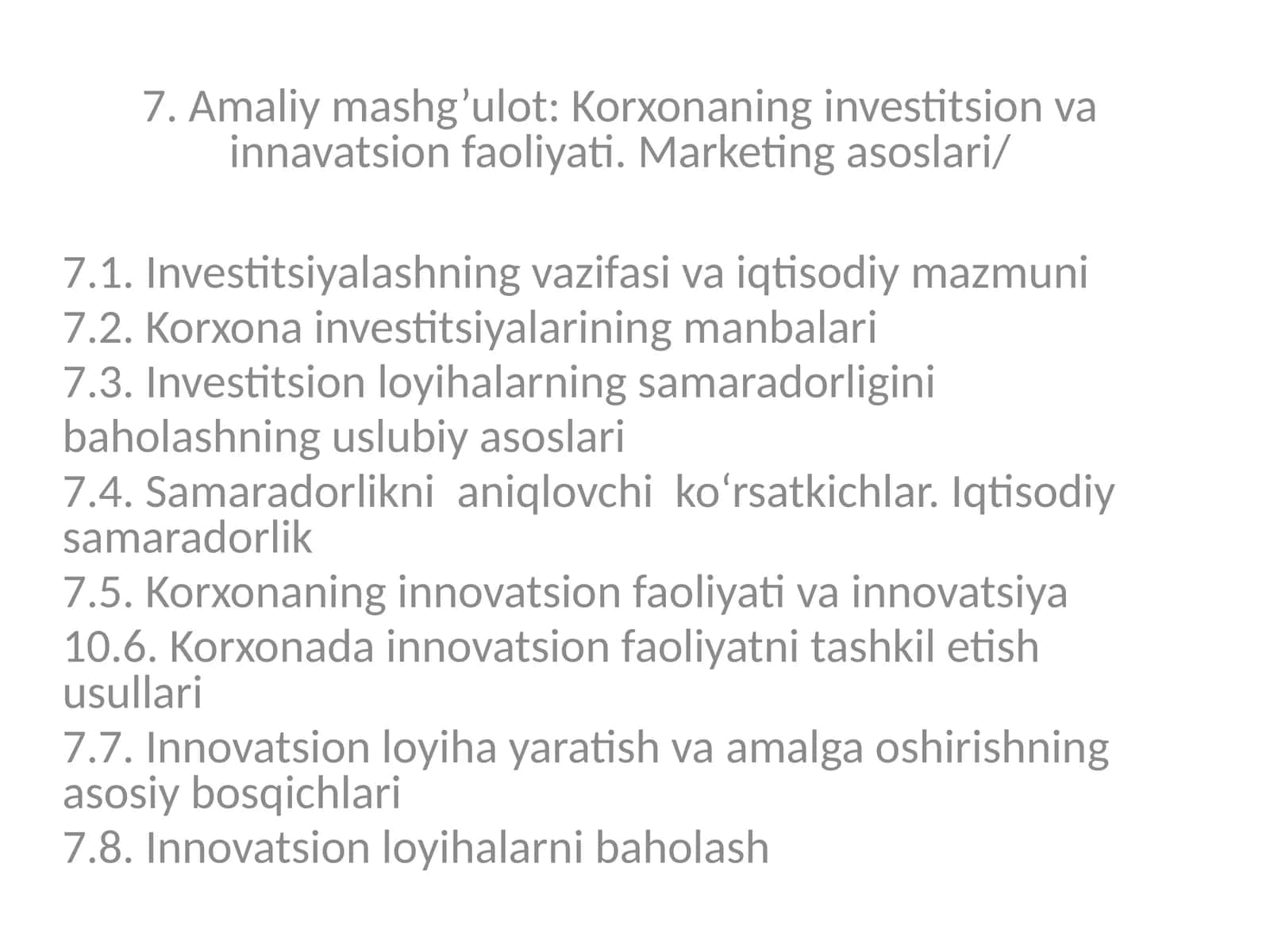 Korxonaning investitsion va innavatsion faoliyati 1