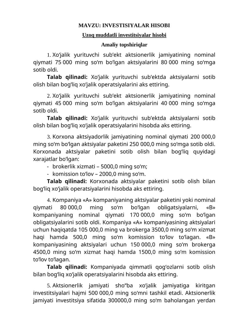 INVESTISIYALAR HISOBI 1