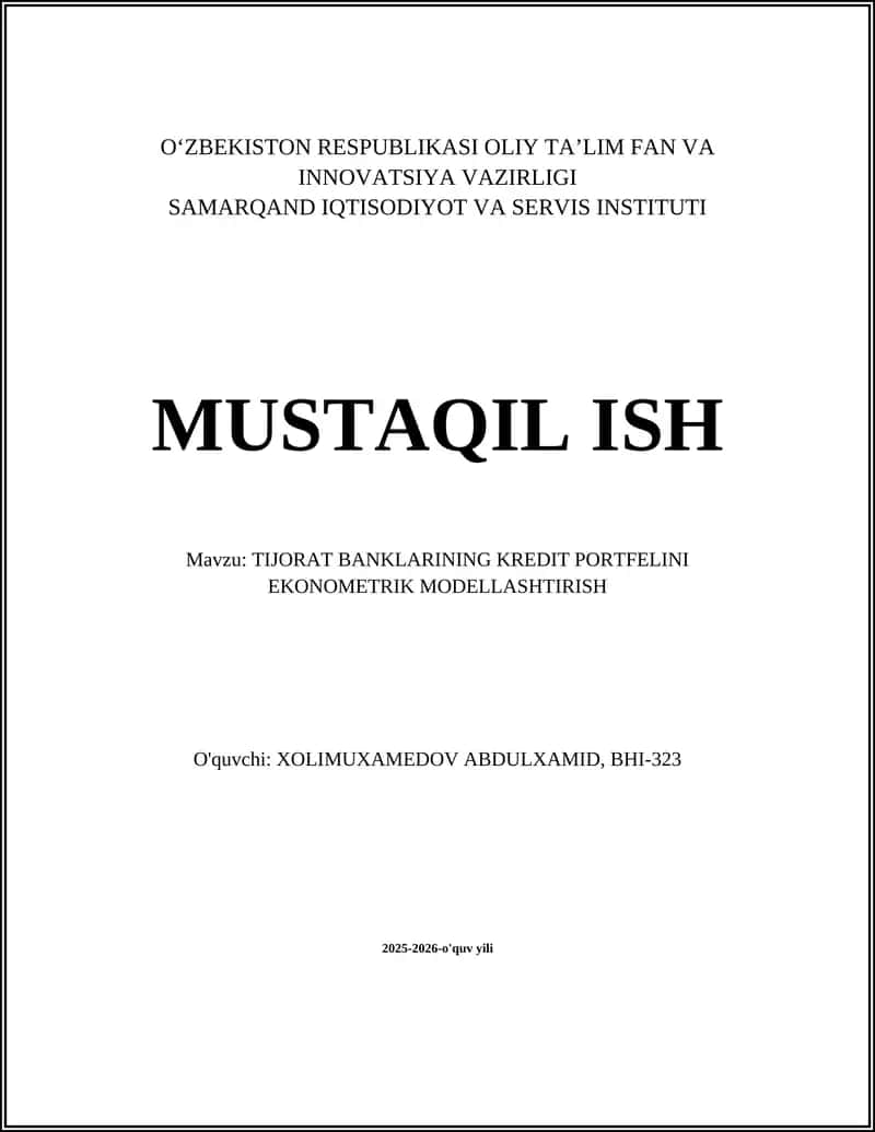 TIJORAT BANKLARINING KREDIT PORTFELINI EKONOMETRIK MODELLASHTIRISH 1