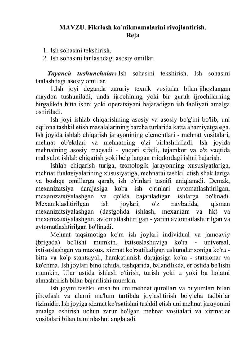 Fikrlash ko`nikmamalarini rivojlantirish 1