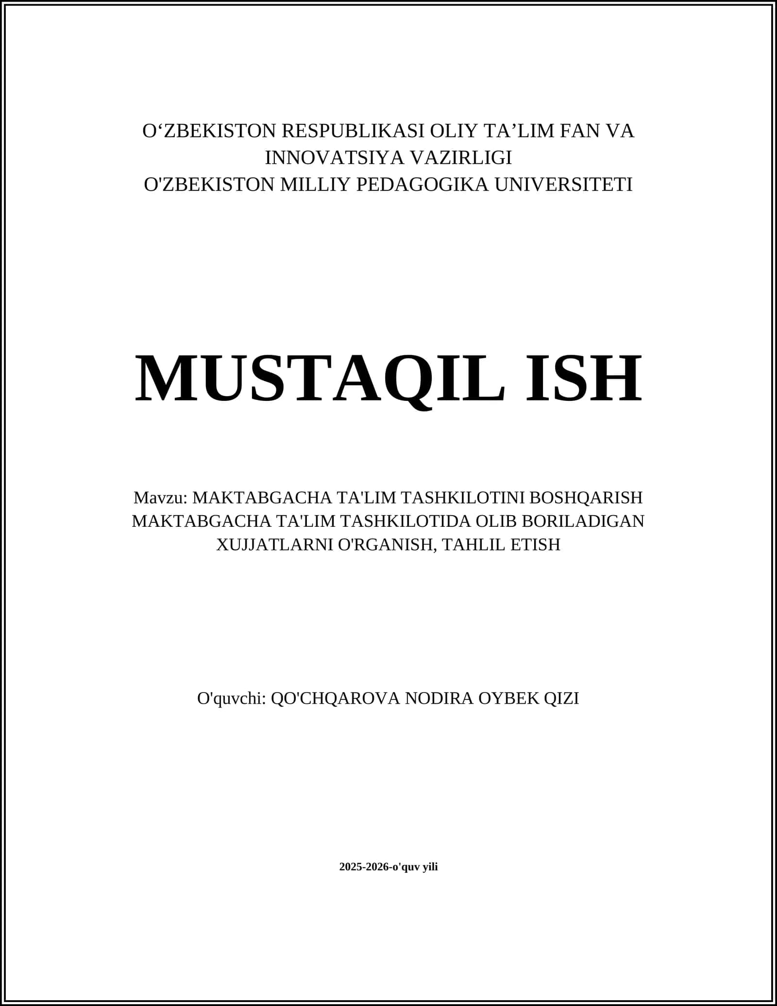 MAKTABGACHA TA'LIM TASHKILOTINI BOSHQARISH 1