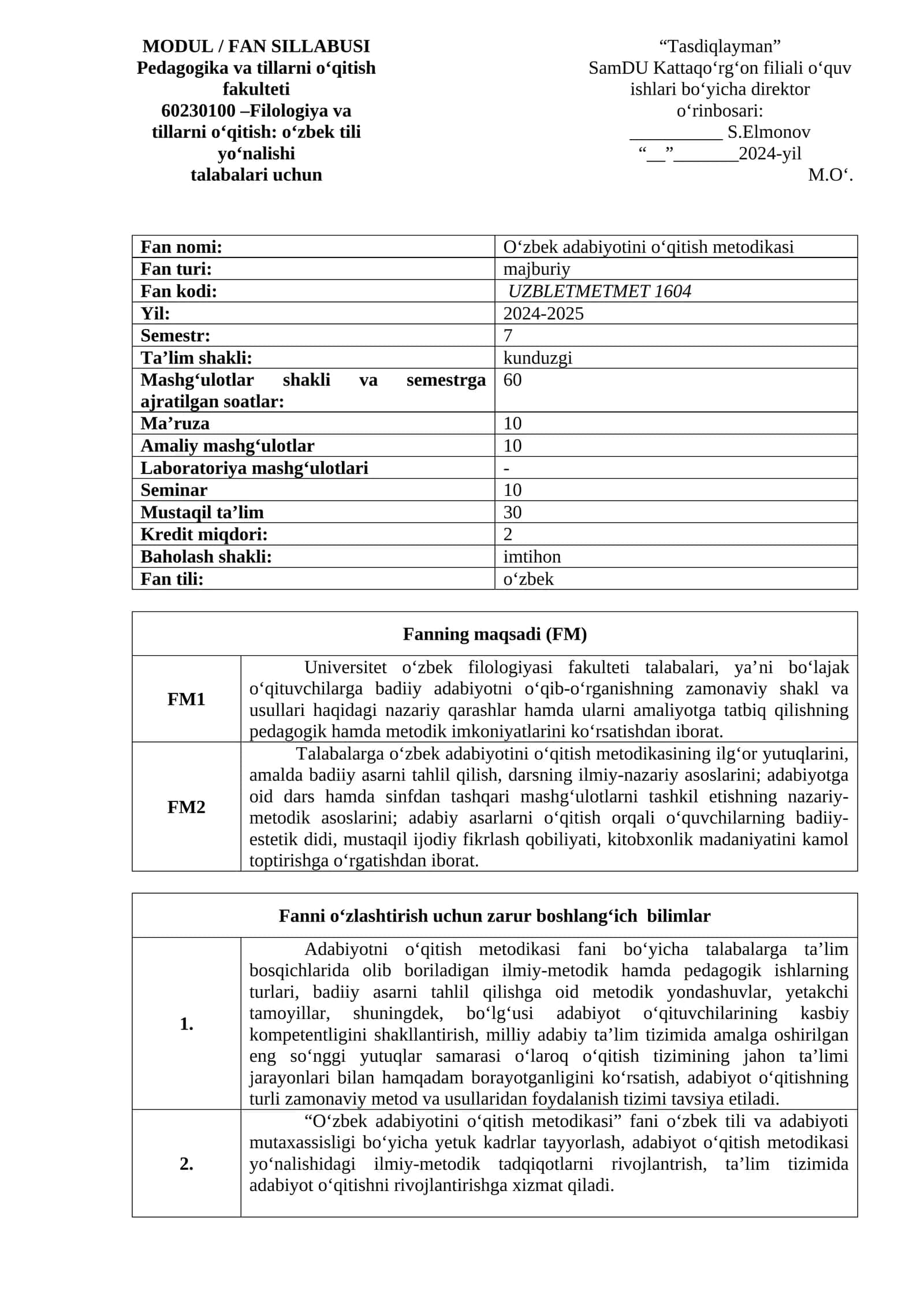 O‘zbek adabiyotini o‘qitish metodikasi 1