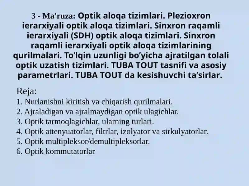 Optik aloqa tizimlari 1