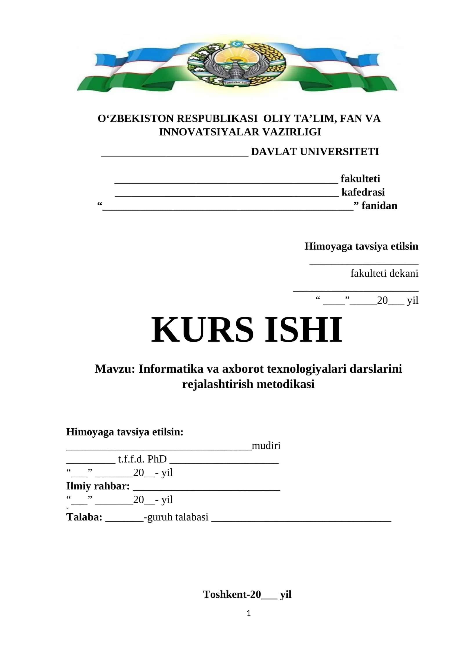 Informatika va axborot texnologiyalari darslarini rejalashtirish metodikasi 1