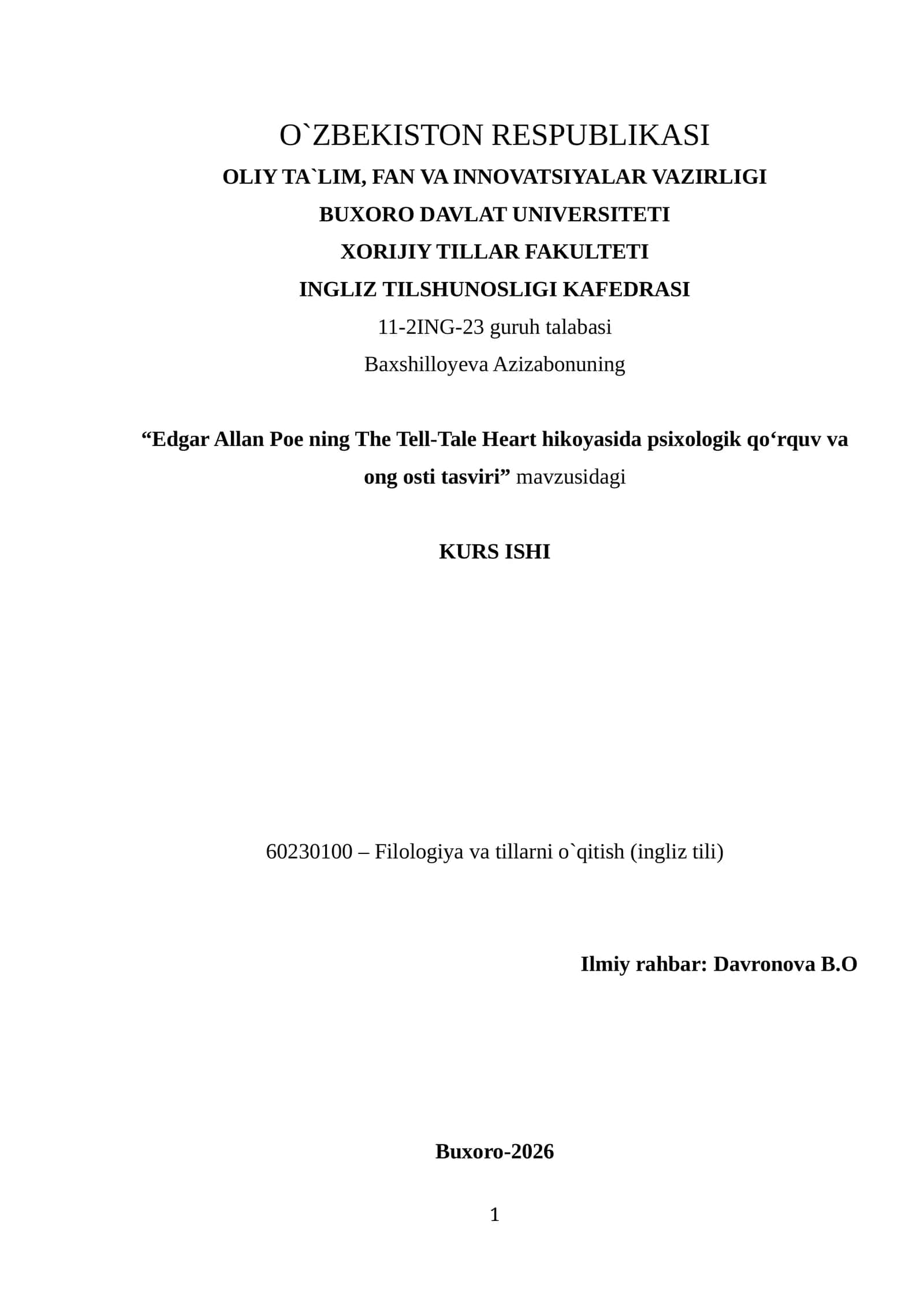 Edgar Allan Poe ning The Tell-Tale Heart hikoyasida psixologik qo‘rquv va ong osti tasviri 1