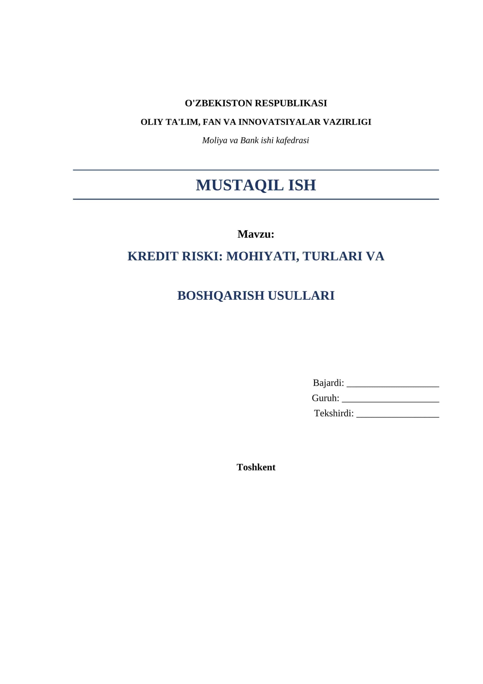 Kredit riski: mohiyati, turlari va boshqarish usullari 1
