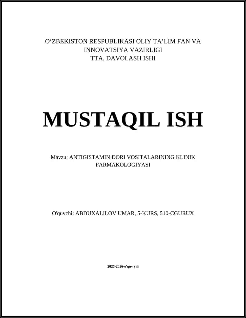 ANTIGISTAMIN DORI VOSITALARINING KLINIK FARMAKOLOGIYASI 1