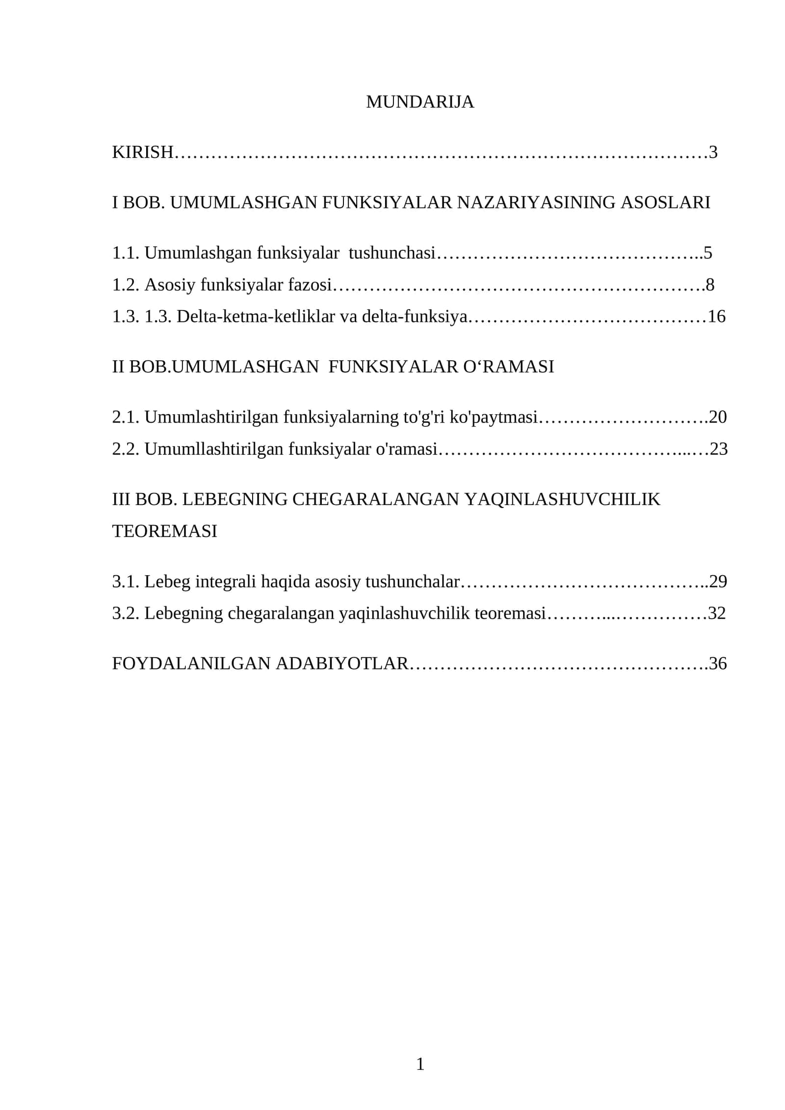 Umumlashgan funksiyalar o'ramasi . Chegaralangan yaqinlashuvchilik haqida Lebeg teoremasi 1