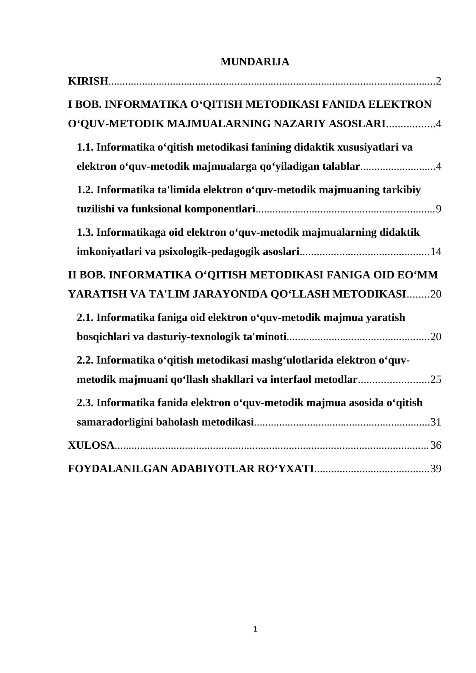 Elektron oʻquv-metodik majmualarni yaratish va ularni ta'lim jarayonida qoʻllash metodikasi. 1