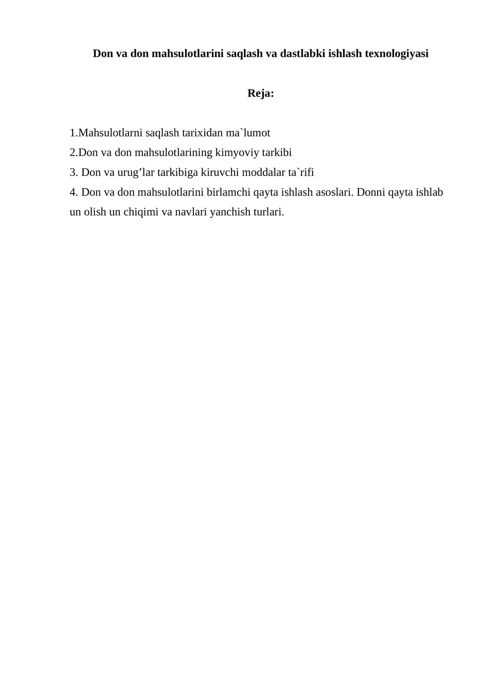 Dоn va dоn mahsulоtlarini saqlash va dastlabki ishlash texnоlоgiyasi 1