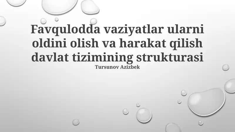 Favqulodda Vaziyatlarning Oldini Olish va Bartaraf etish Davlat Tizimining Tuzulimi 1