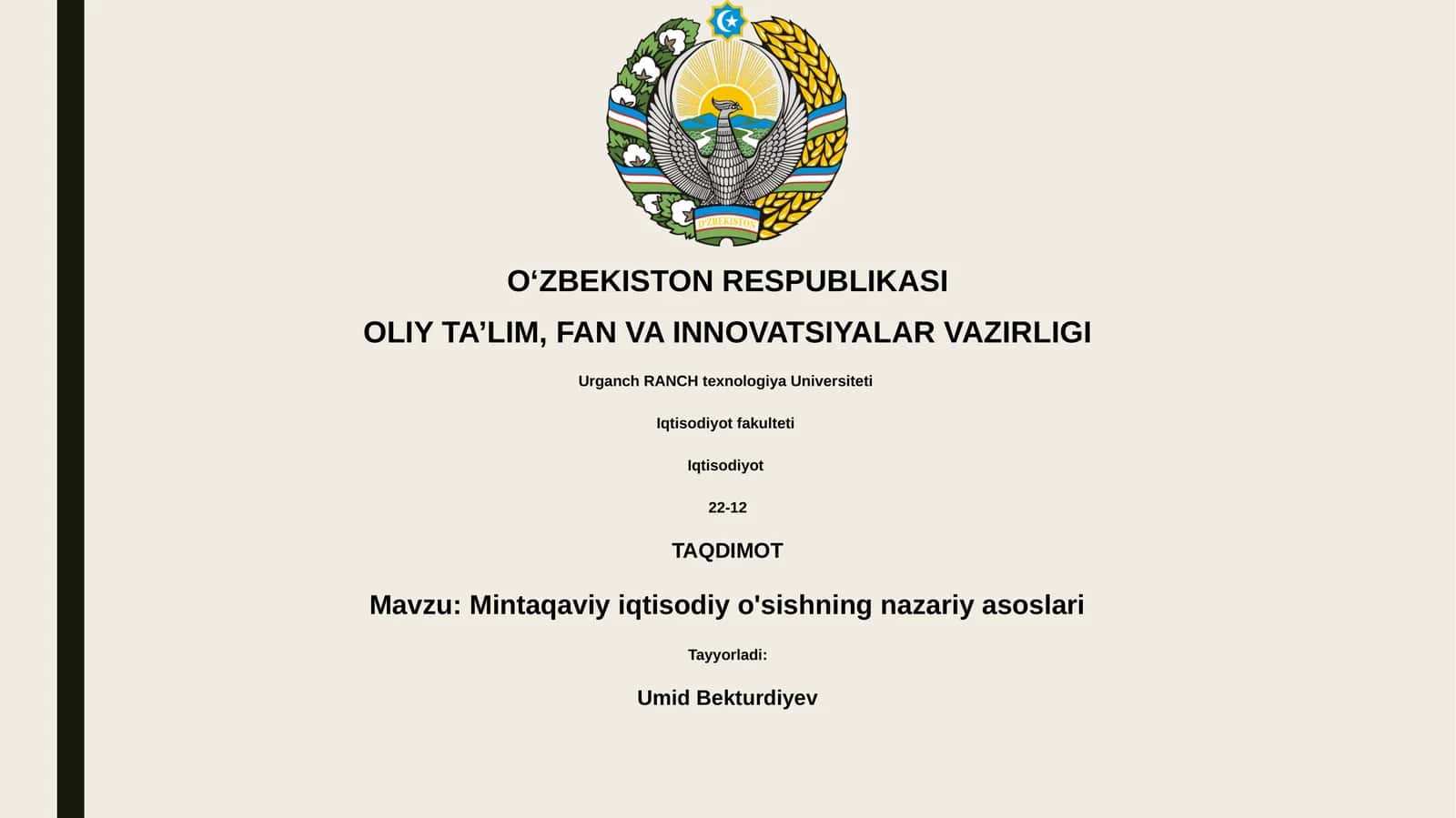 Mintaqaviy iqtisodiy o'sishning nazariy asoslari 1