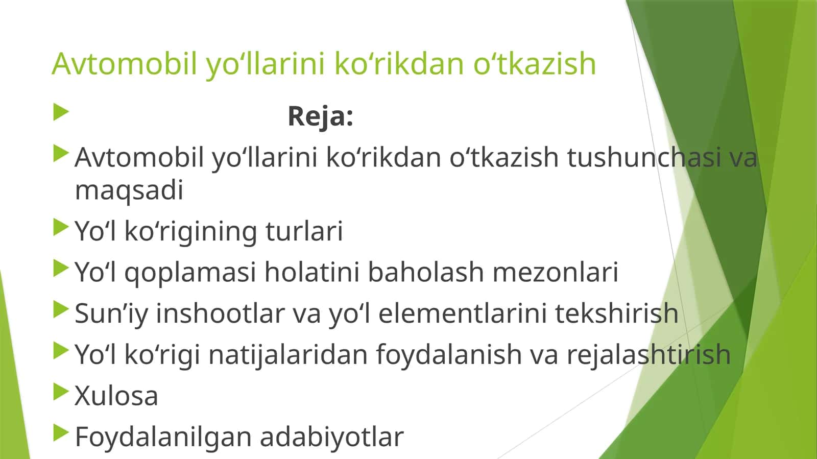 Avtomobil yo‘llarini ko‘rikdan o‘tkazish 1