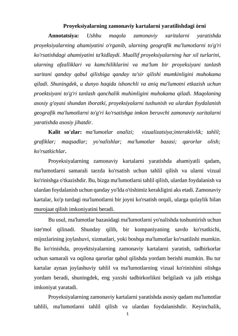 Proyeksiyalarning zamonaviy kartalarni yaratilishdagi òrni 1