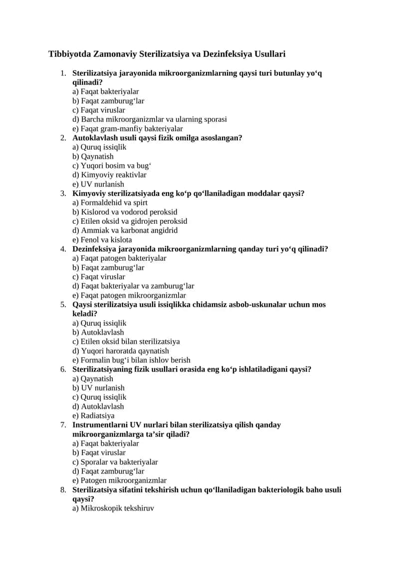 Tibbiyotda Zamonaviy Sterilizatsiya va Dezinfeksiya Usullari 1