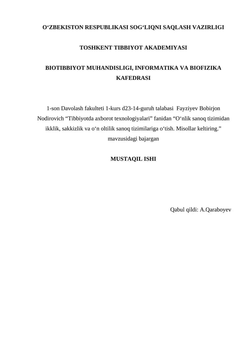 Tibbiyotda axborot texnologiyalari 1