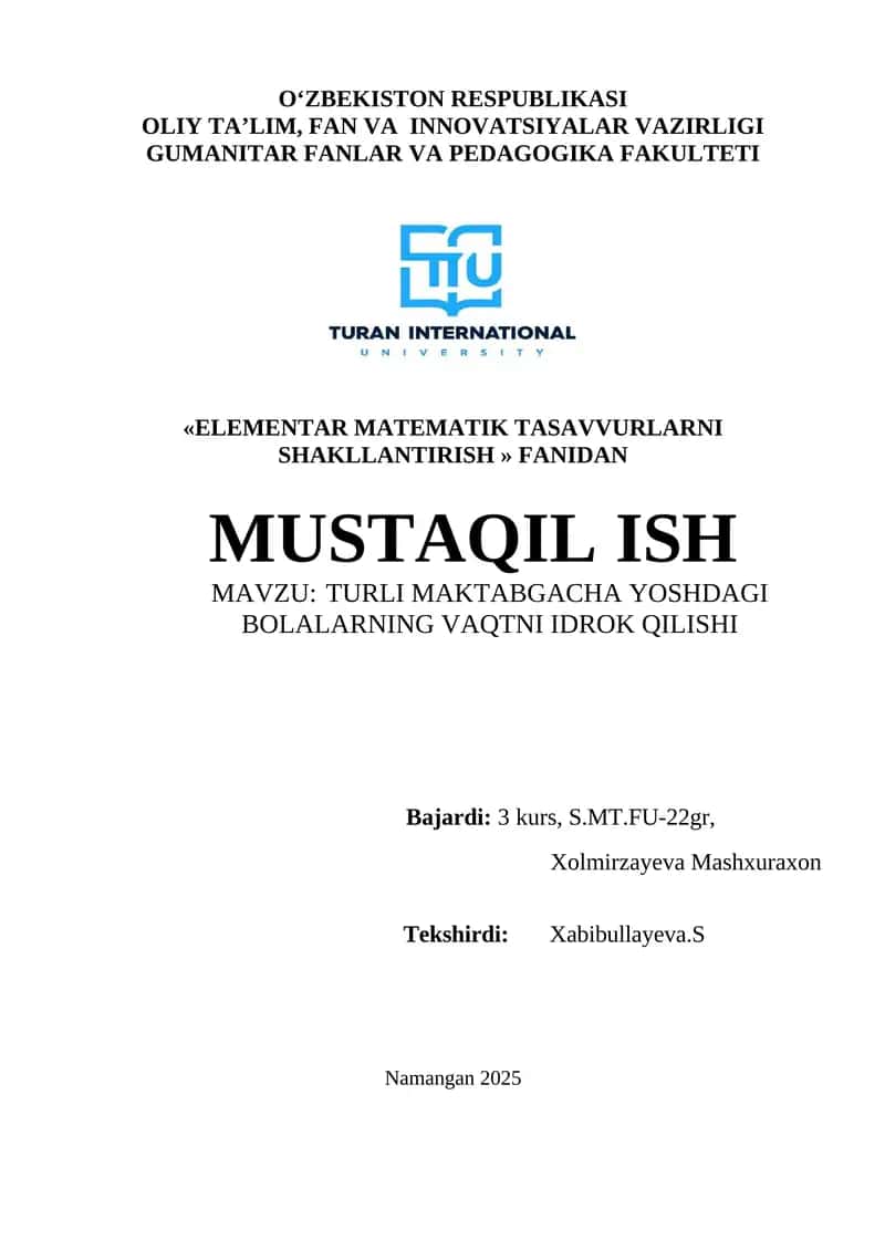 ELEMENTAR MATEMATIK TASAVVURLARNI SHAKLLANTIRISH 1
