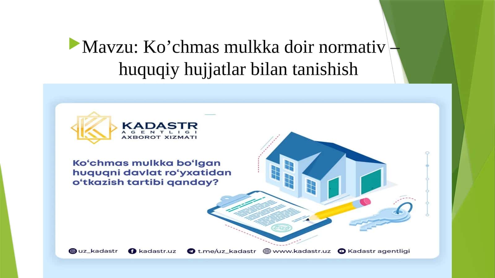 Ko’chmas mulkka doir normativ – huquqiy hujjatlar bilan tanishish 1