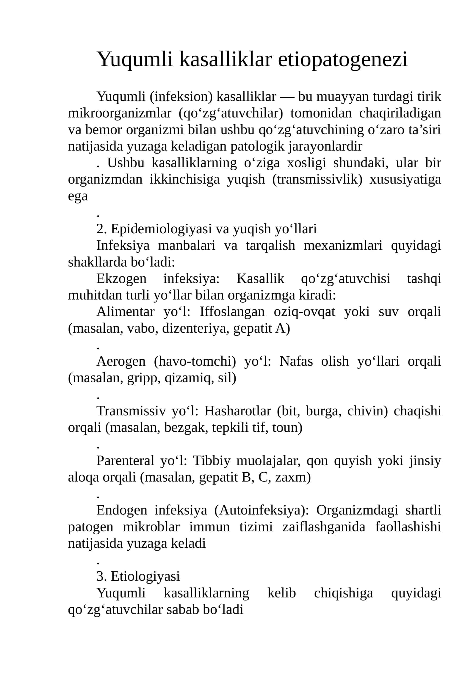 Yuqumli kasalliklar etiopatogenezi 1