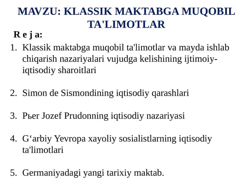 KLASSIK MAKTABGA MUQOBIL TA'LIMOTLAR 1