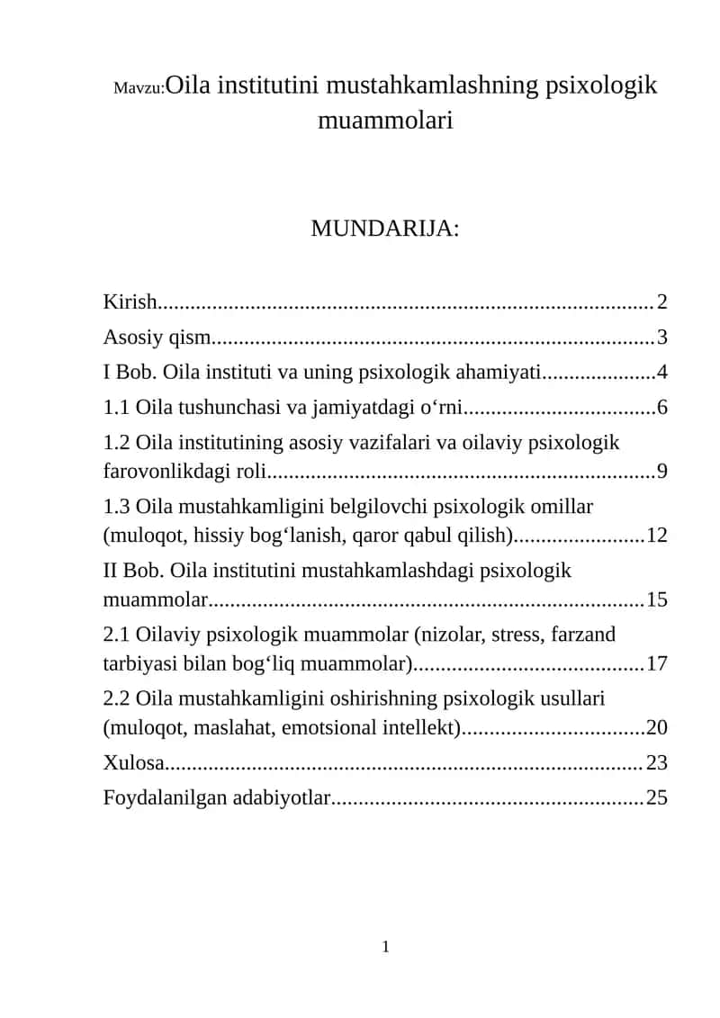 Oila institutini mustahkamlashning psixologik muammolari 1
