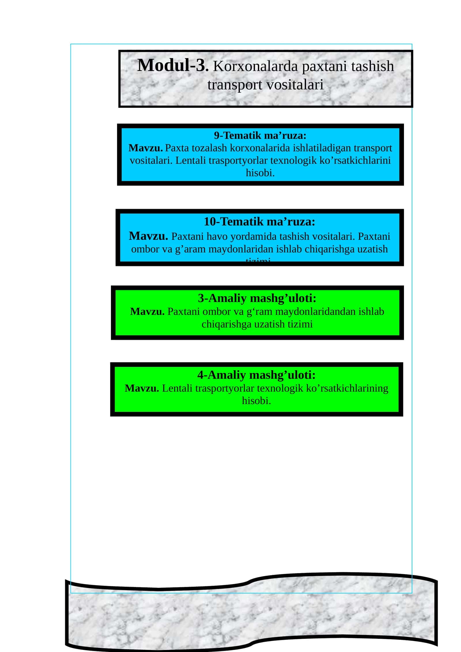 Modul-3. Korxonalarda paxtani tashish transport vositalari 1
