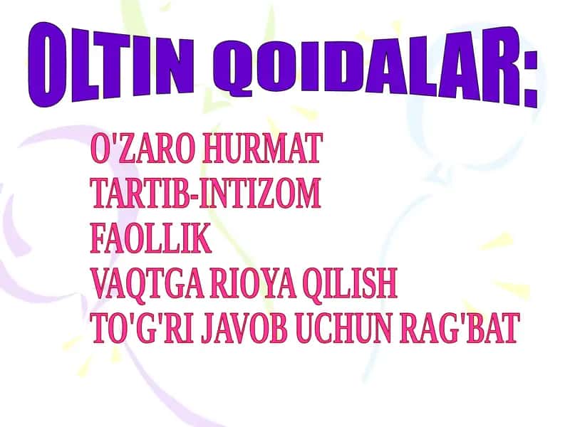 O'zaro Hurmat, Tartib-Intizom, Faollik vaqtga rioya qilish to'g'ri javob uchun Rag'bat 1