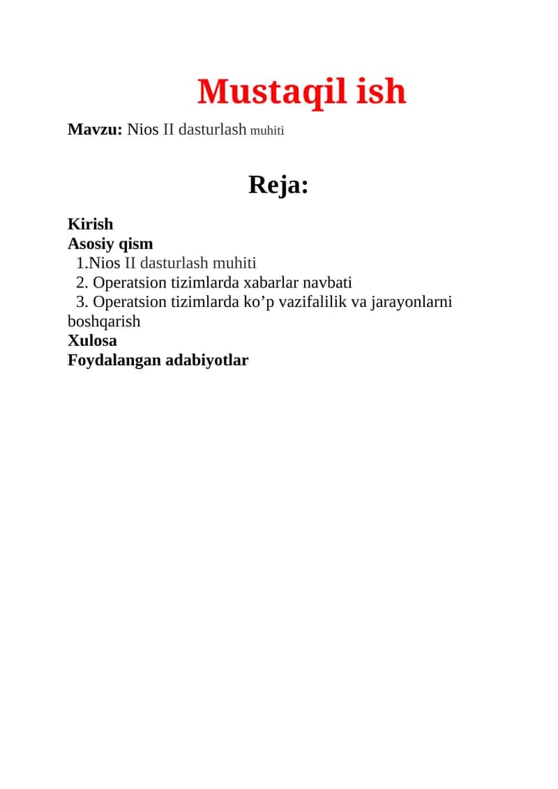Nios II dasturlash muhiti 1