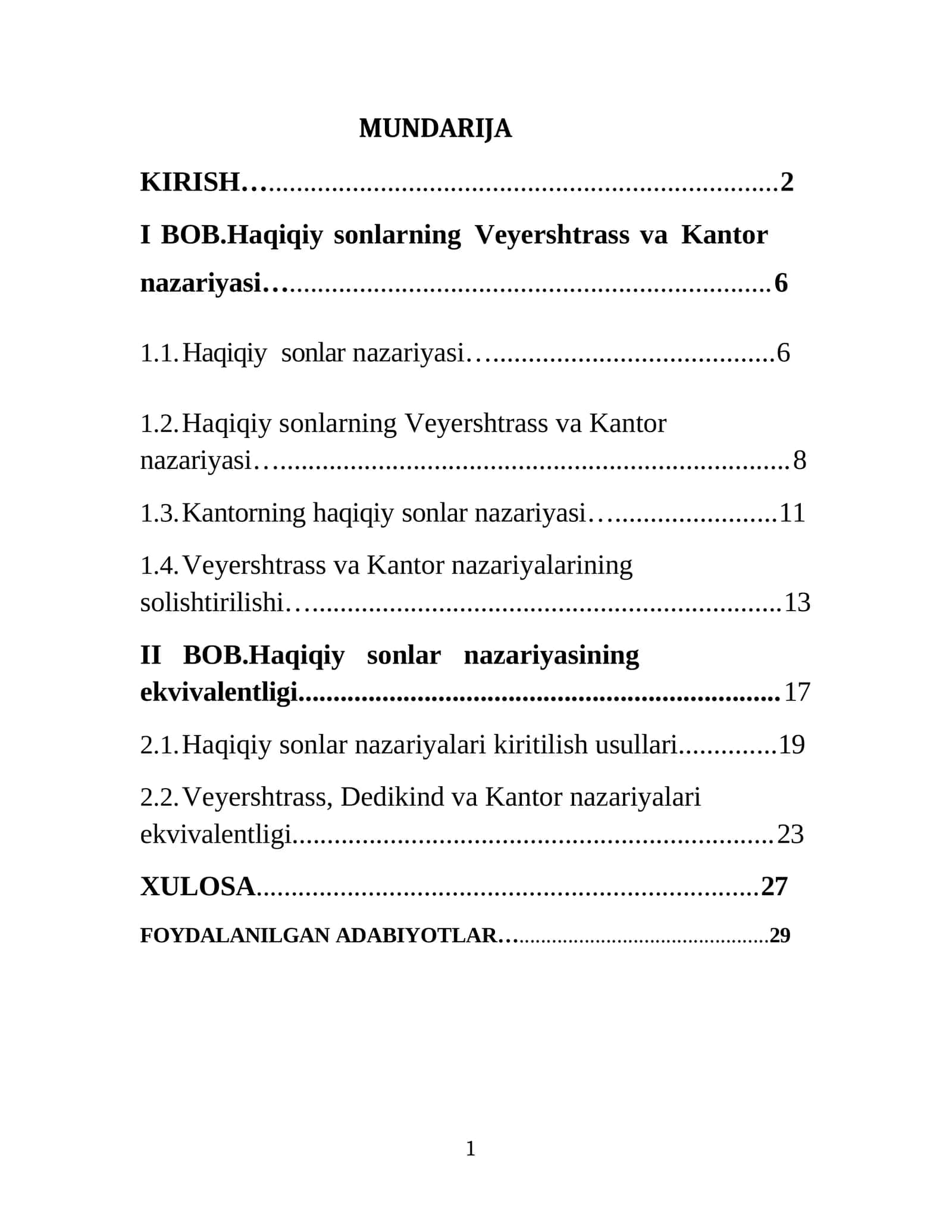 Haqiqiy sonlarning Veyershtrass va Kantor nazariyasi 1
