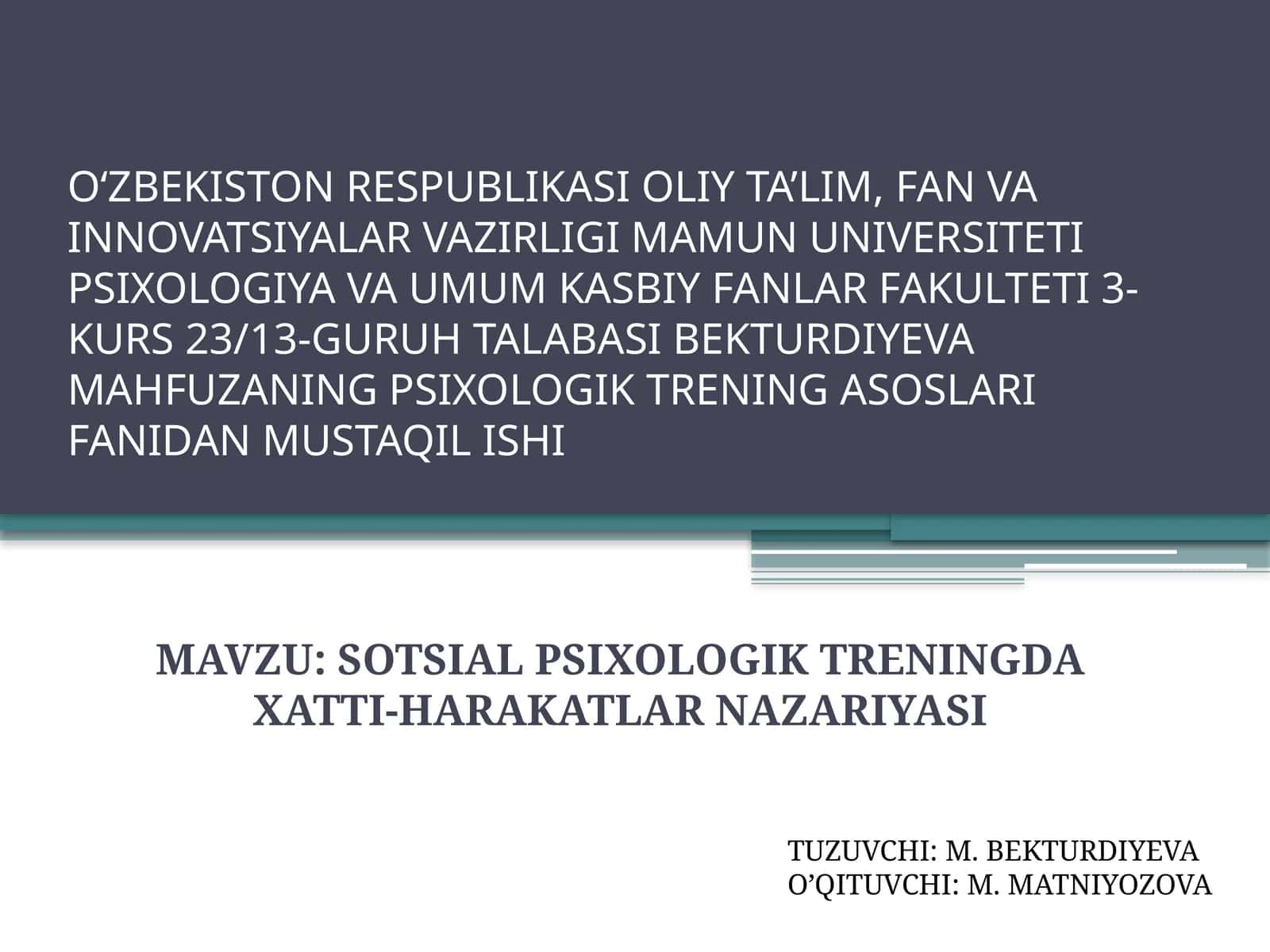 SOTSIAL PSIXOLOGIK TRENINGDA XATTI-HARAKATLAR NAZARIYASI 1