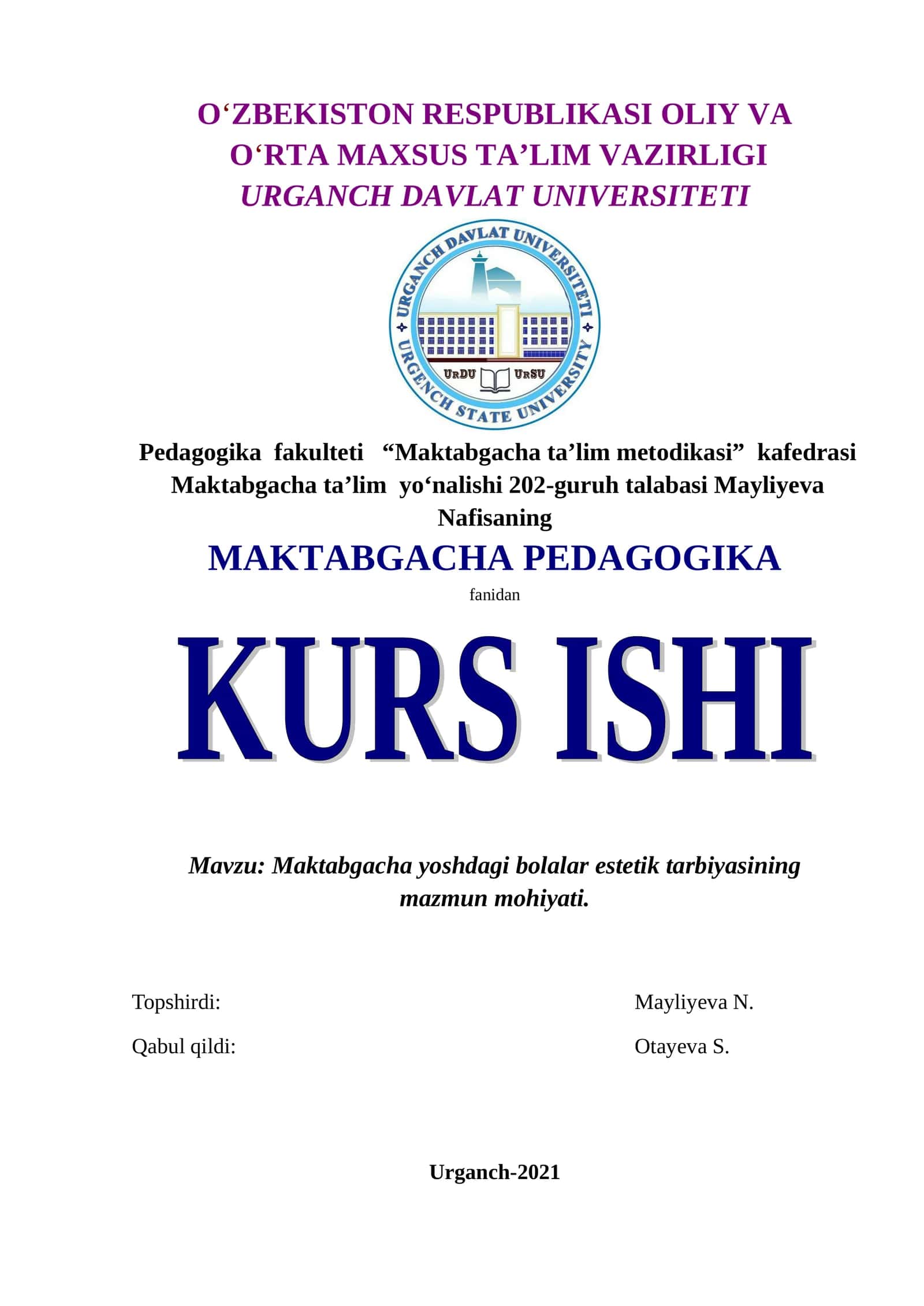 Maktabgacha yoshdagi bolalar estetik tarbiyasining mazmun mohiyati 1