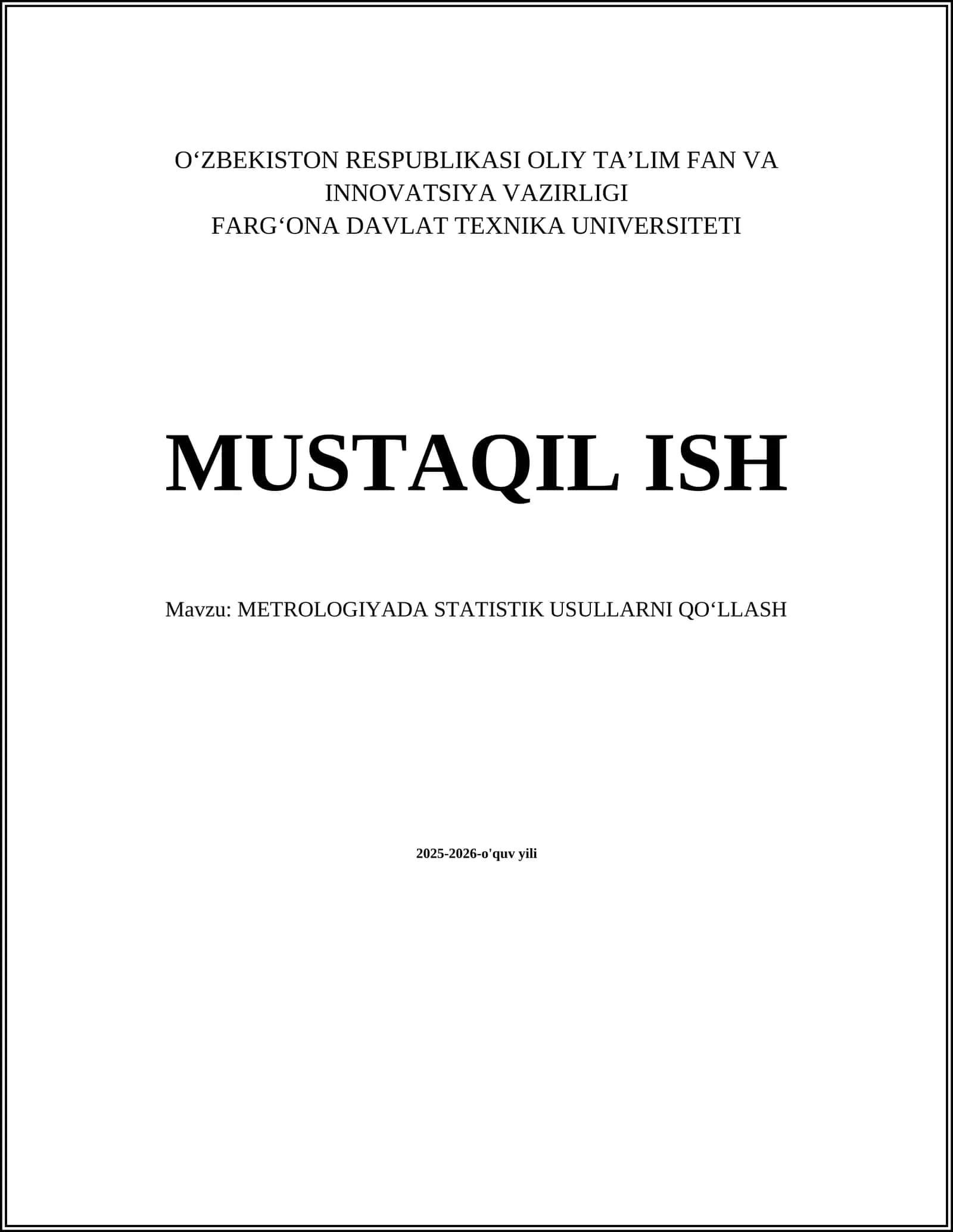 METROLOGIYADA STATISTIK USULLARNI QOʻLLASH 1