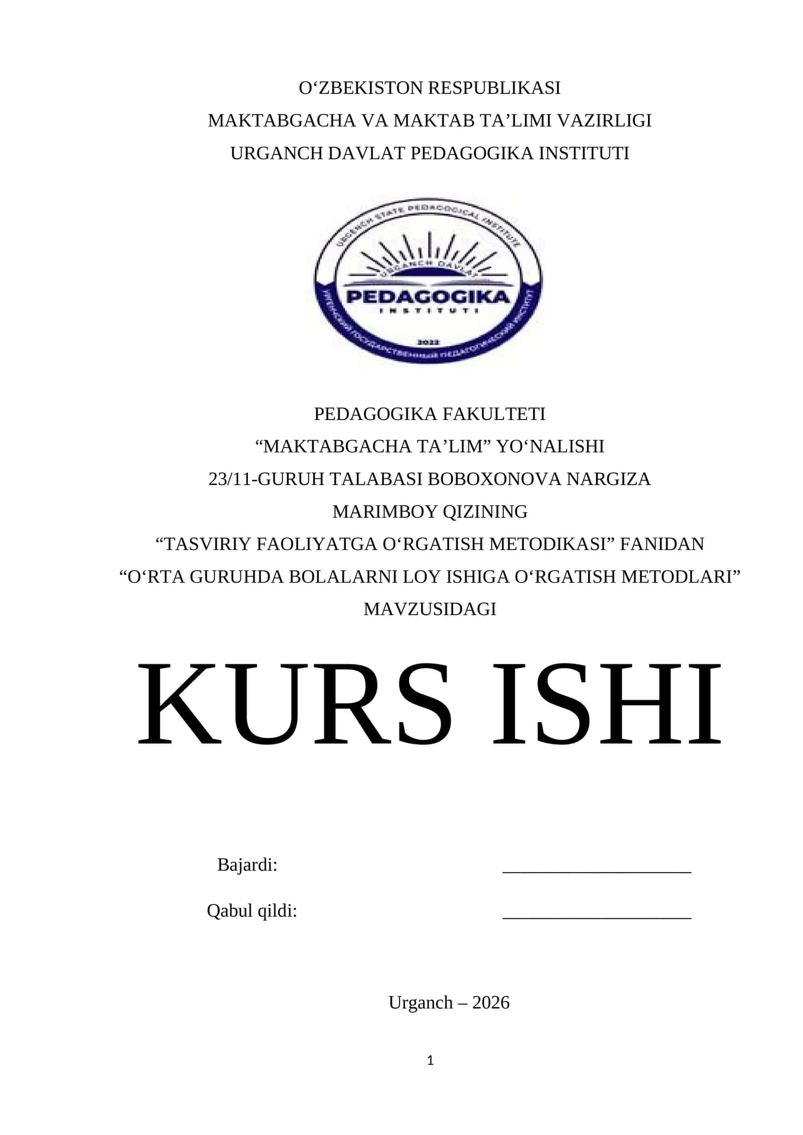 TASVIRIY FAOLIYATGA O‘RGATISH METODIKASI 1