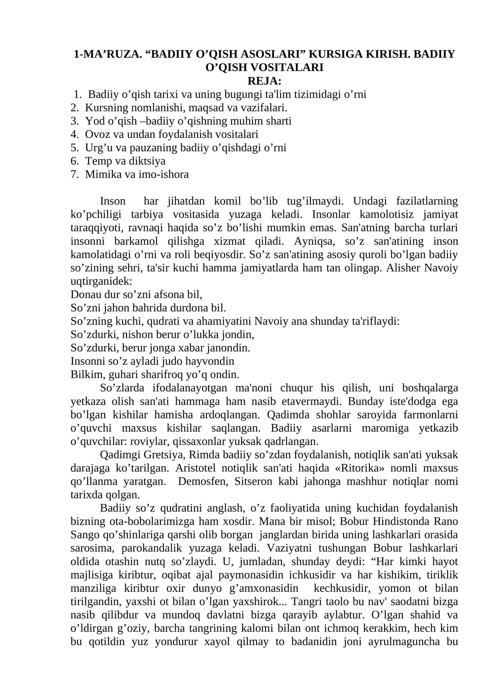 BADIIY O’QISH ASOSLARI 1