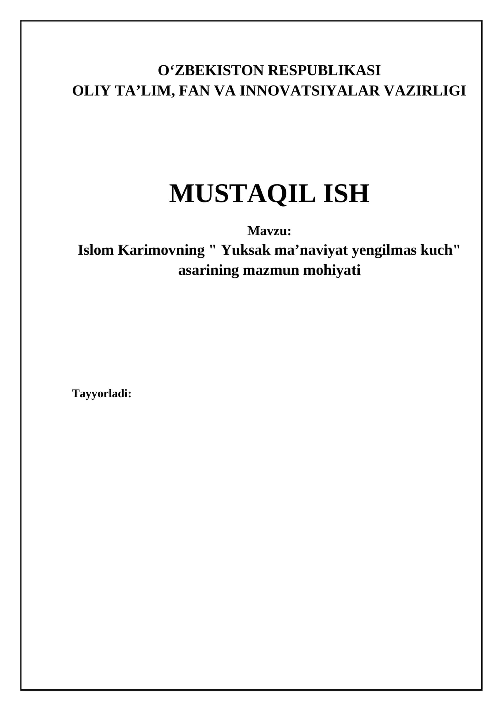 Islom Karimovning "Yuksak ma'naviyat yengilmas kuch" asari 1