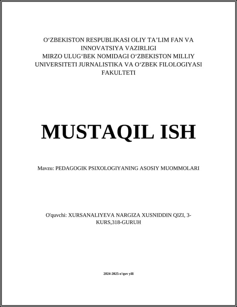 PEDAGOGIK PSIXOLOGIYANING ASOSIY MUOMMOLARI 1