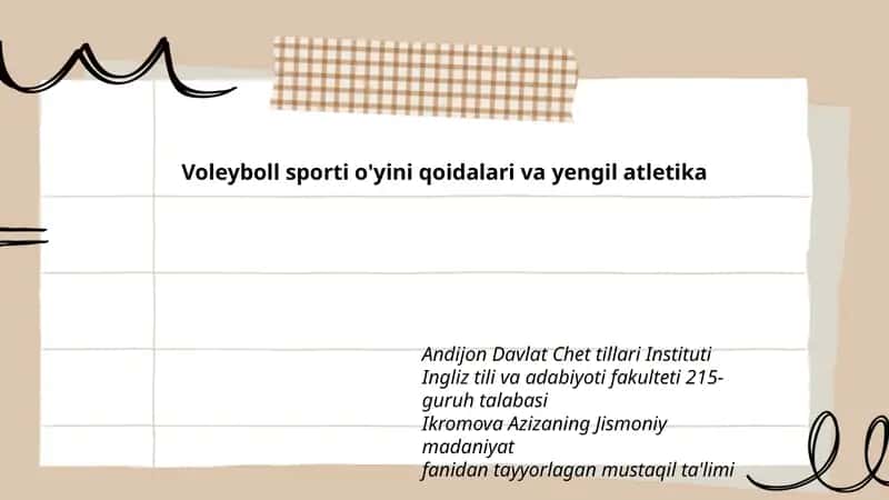 Voleyboll sporti o'yini qoidalari va yengil atletika 1