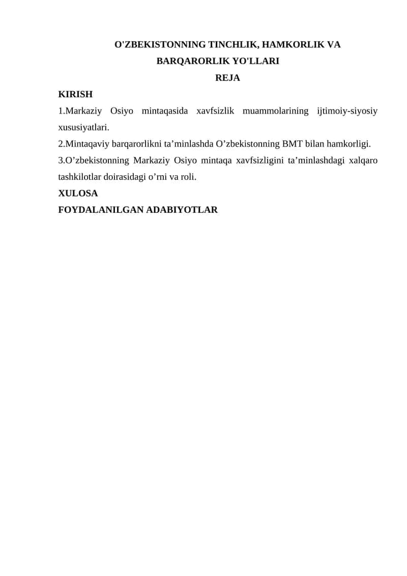 Tinchlik, hamkorlik va barqarorlik yo'llari 1