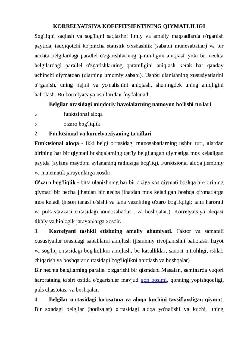 Korrelyatsiya Koeffitsienti 1