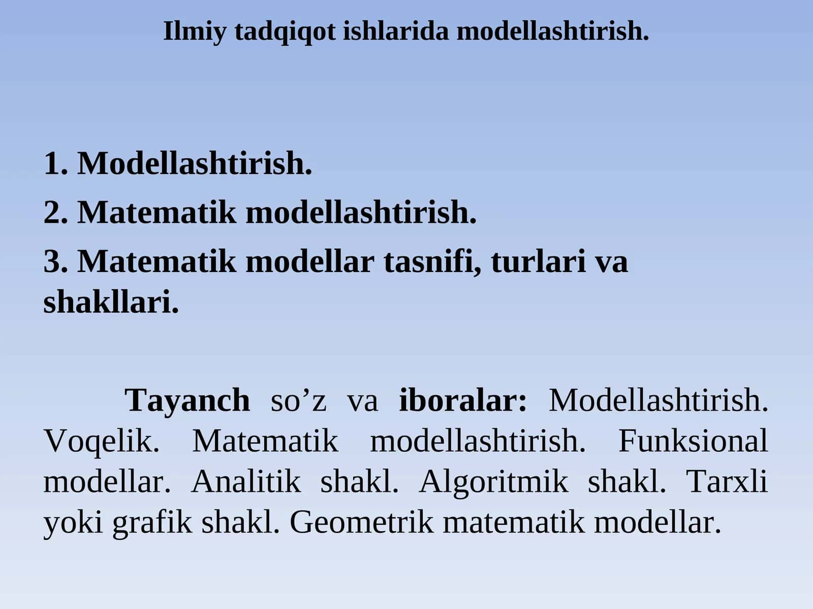 Ilmiy tadqiqot ishlarida modellashtirish 1