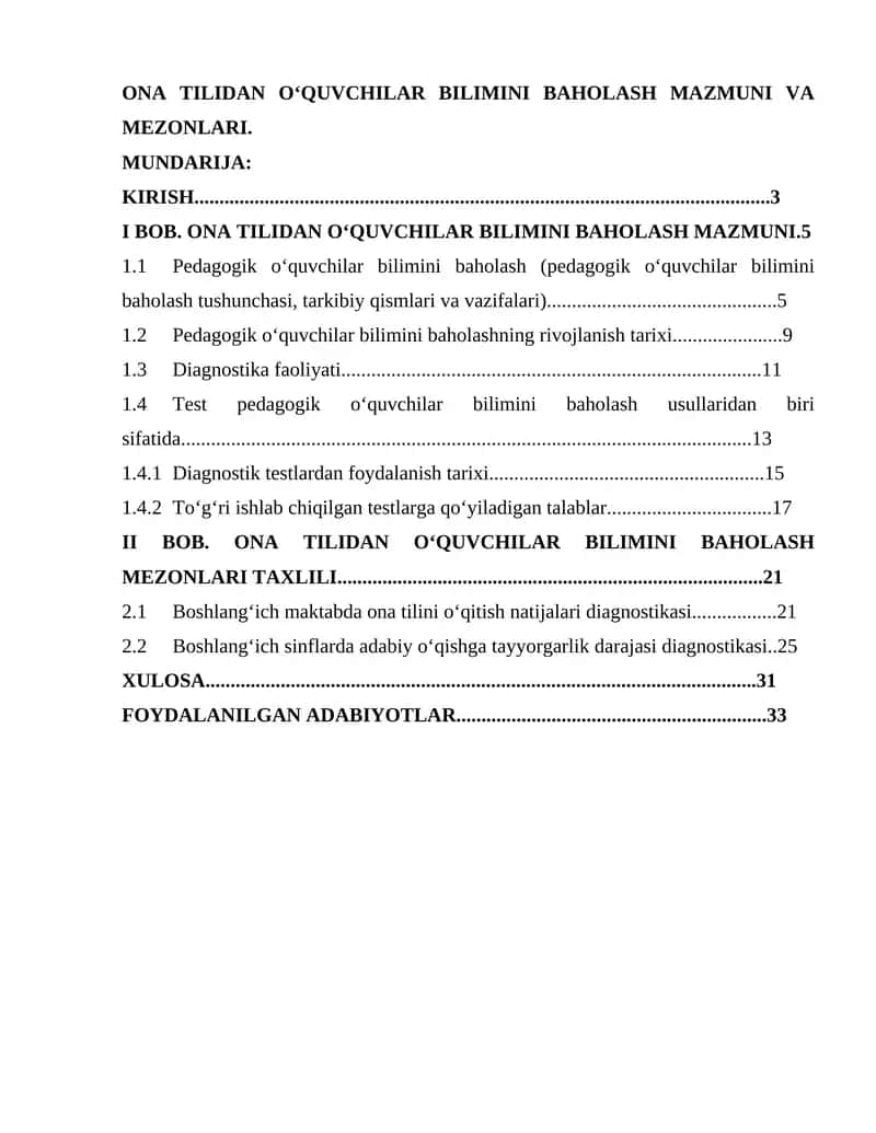 ONA TILIDAN OʻQUVCHILAR BILIMINI BAHOLASH MAZMUNI VA MEZONLARI 1