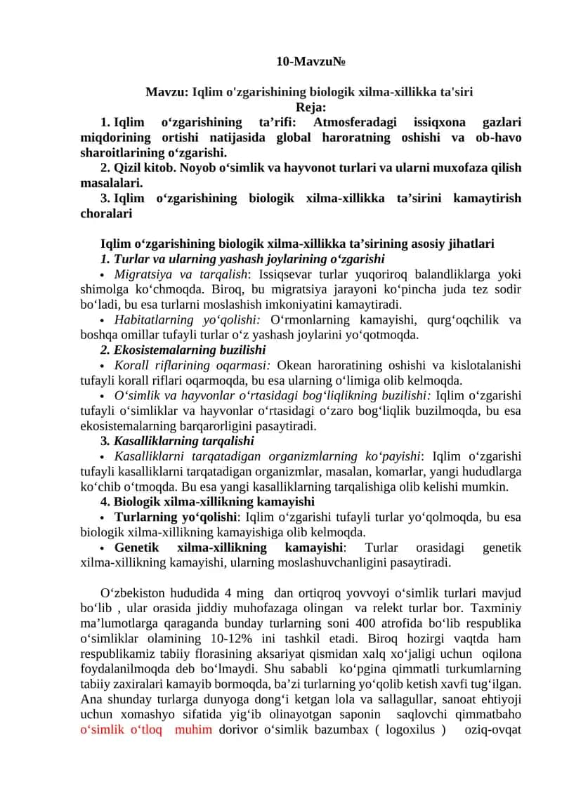 Iqlim o'zgarishining biologik xilma-xillikka ta'siri 1