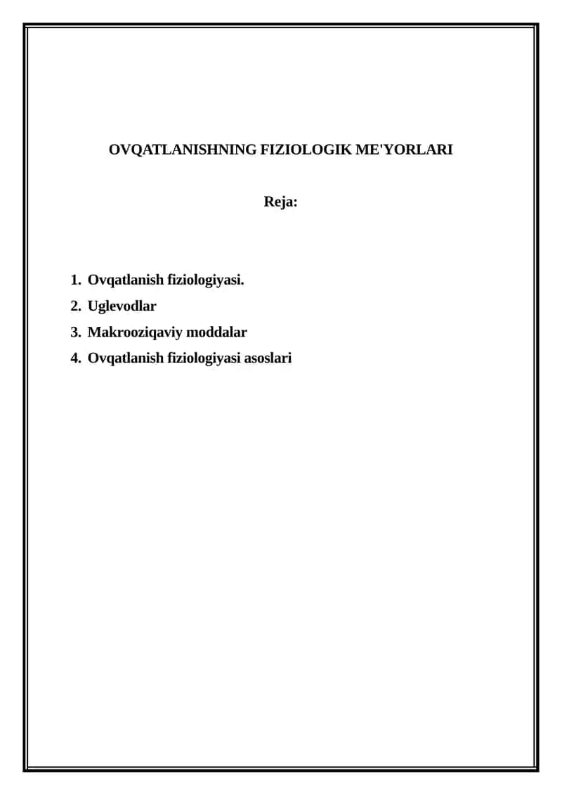 OVQATLANISHNING FIZIOLOGIK ME'YORLARI 1